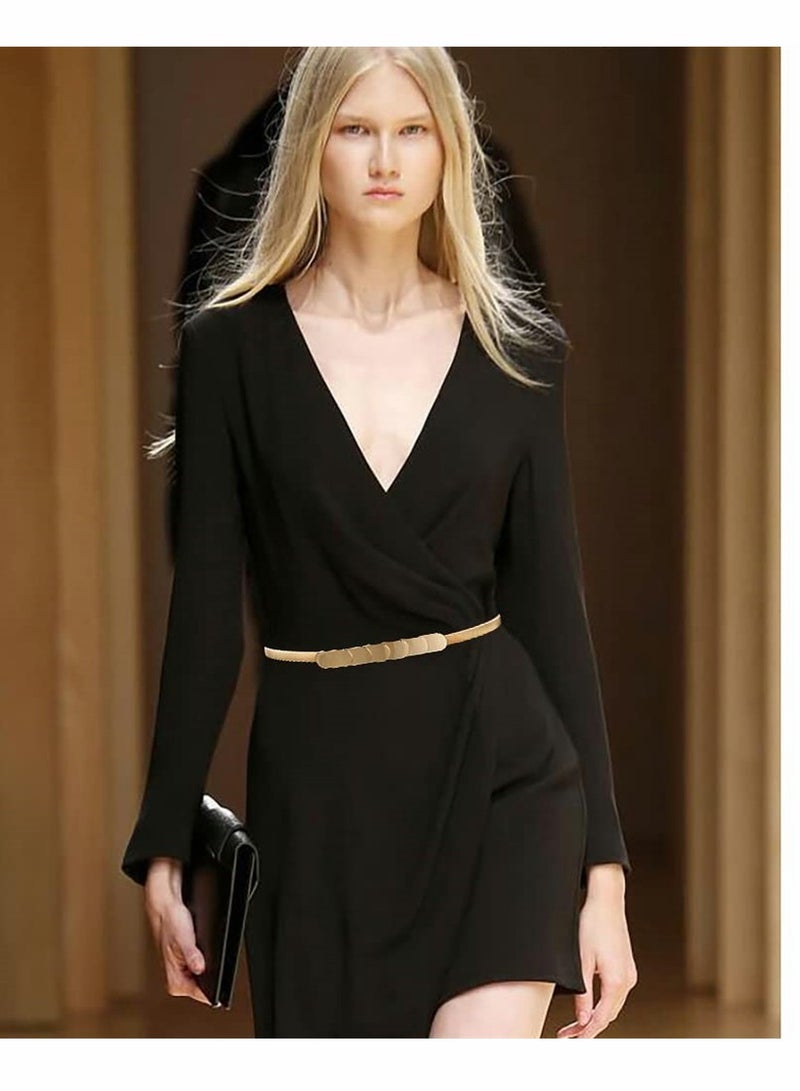 KASTWAVE Skinny Stretch Belt for Women 2 Pieces Silver and Gold Waist Belt Thin Cinch Belts Adjustable Interlock Buckle for Dress Jeans Formal Clothing Skirts and Pants - Image 2