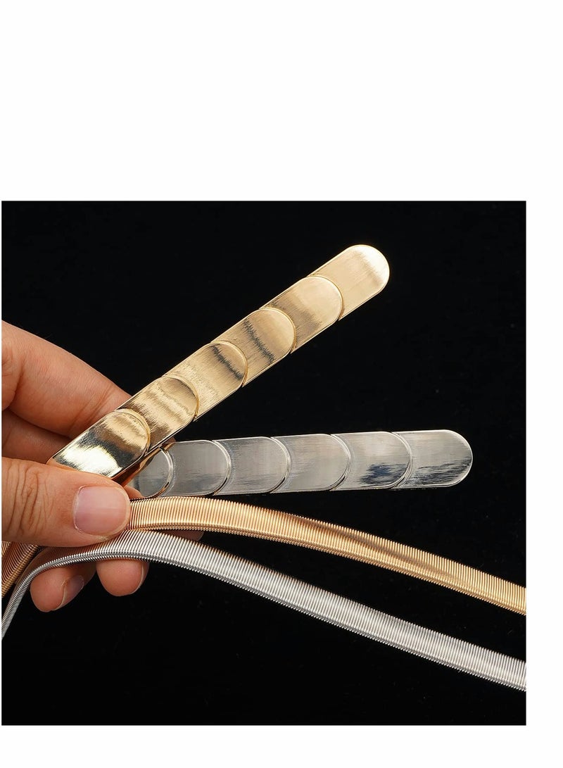 KASTWAVE Skinny Stretch Belt for Women 2 Pieces Silver and Gold Waist Belt Thin Cinch Belts Adjustable Interlock Buckle for Dress Jeans Formal Clothing Skirts and Pants - Image 4