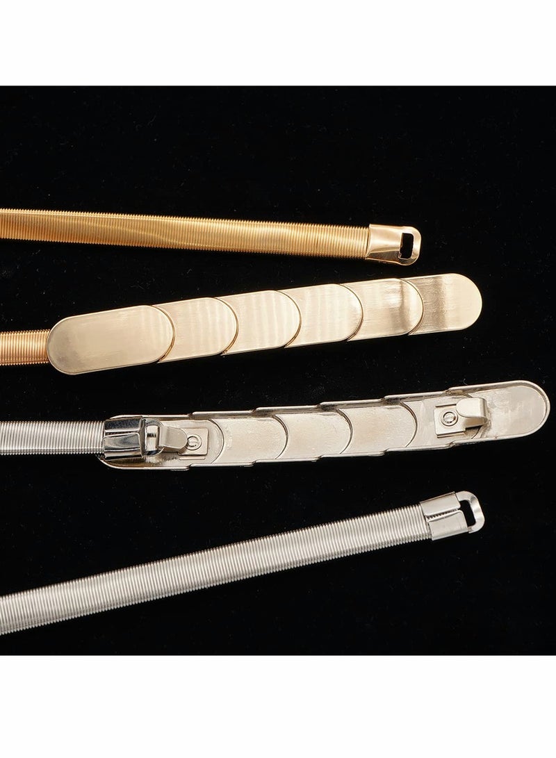 KASTWAVE Skinny Stretch Belt for Women 2 Pieces Silver and Gold Waist Belt Thin Cinch Belts Adjustable Interlock Buckle for Dress Jeans Formal Clothing Skirts and Pants - Image 5