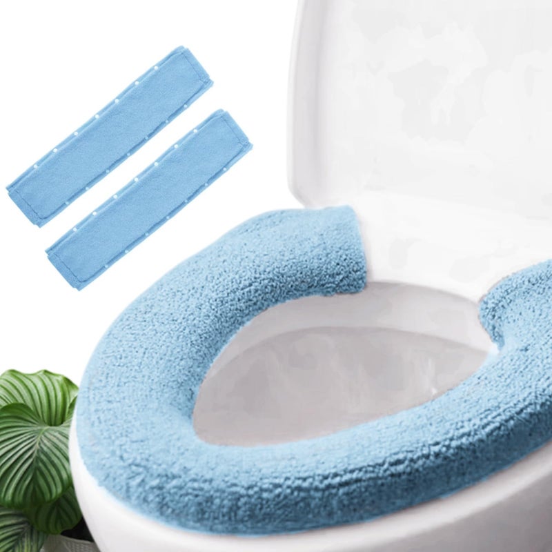 JorgenZ 2pcs Toilet-seat Cushion Warmer Cover - Toilet seat Cover Pads Plush Warm Thick Bathroom Warmer 2pcs sky blue - Image 1