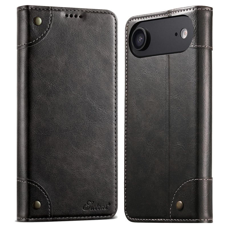 Suteni For Iphone Air Baroque Calf Texture Buckle Wallet Leather Phone Case(Black) - Image 1