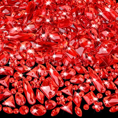 Umillars 500 Pieces Mixed Acrylic Sew on Flatback Rhinestones Crystal Acrylic Gems Diamante for Crafts DIY Dress Clothes Shoes Bag Decorations (Red) - Image 1
