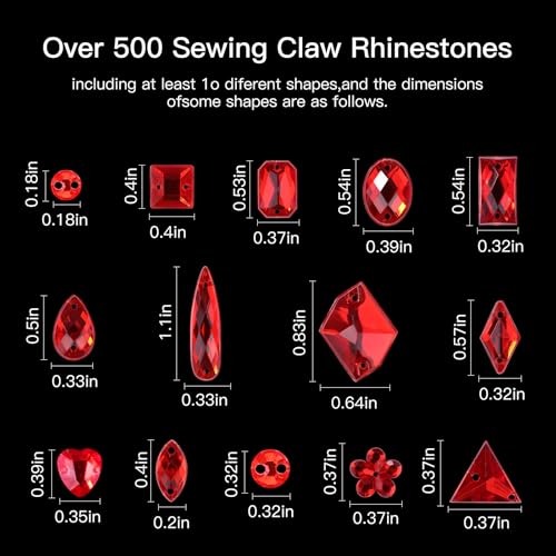 Umillars 500 Pieces Mixed Acrylic Sew on Flatback Rhinestones Crystal Acrylic Gems Diamante for Crafts DIY Dress Clothes Shoes Bag Decorations (Red) - Image 3