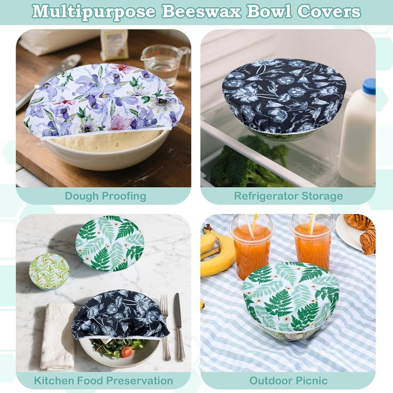Revahope 5-Size Reusable Beeswax Bowl Covers for Bread Proofing, Cotton Cloth Flexible Beeswax Wraps for Food Storage(Iris Floral) - Image 5