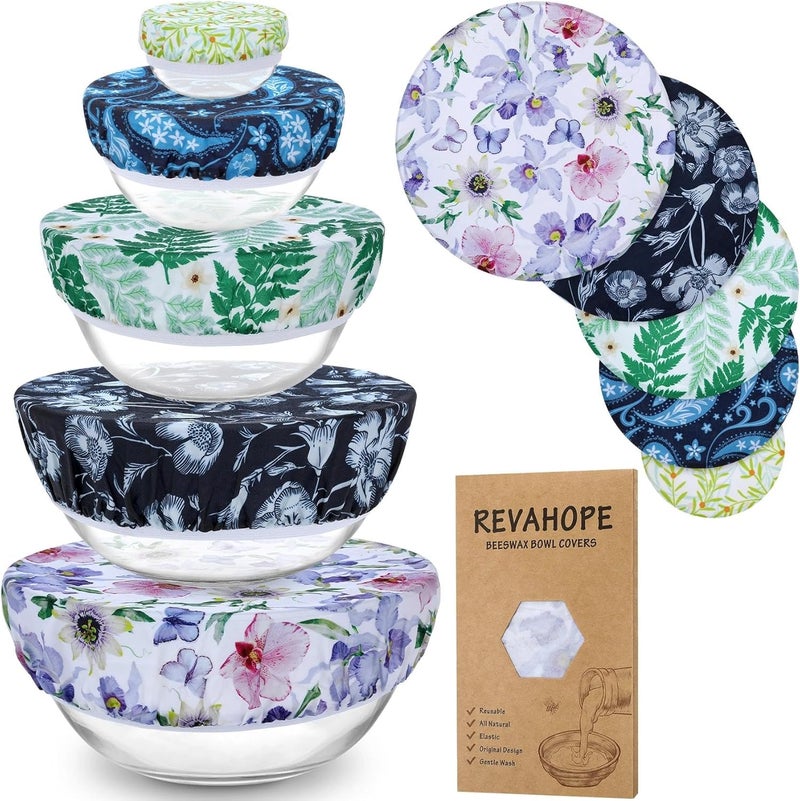 Revahope 5-Size Reusable Beeswax Bowl Covers for Bread Proofing, Cotton Cloth Flexible Beeswax Wraps for Food Storage(Iris Floral) - Image 1