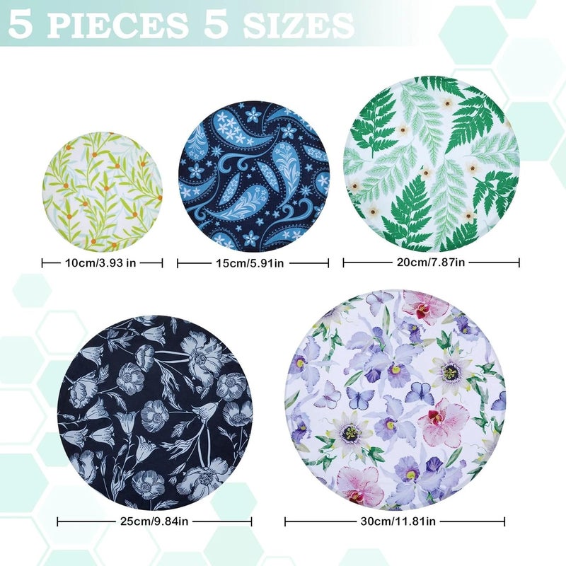 Revahope 5-Size Reusable Beeswax Bowl Covers for Bread Proofing, Cotton Cloth Flexible Beeswax Wraps for Food Storage(Iris Floral) - Image 2