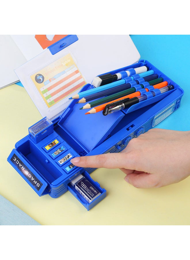 Astronaut Multi-function Stationery Box Combination Lock Key Mechanism Primary School Students Double-sided Pencil Case Pencil Sharpener Curriculum Schedule - Image 2