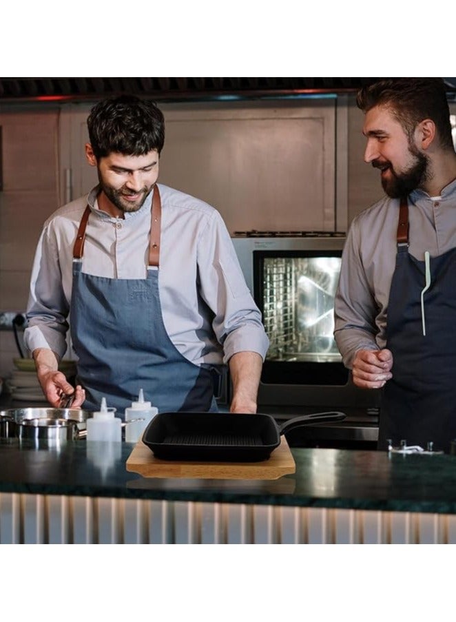 19cm Rectangular Cast Iron Skillet with Side Handle and Wooden Base | Oven Safe Cast Iron Roasting Pan | Grill Pan for Cooking and Grilling Meat and Seafood - Image 5