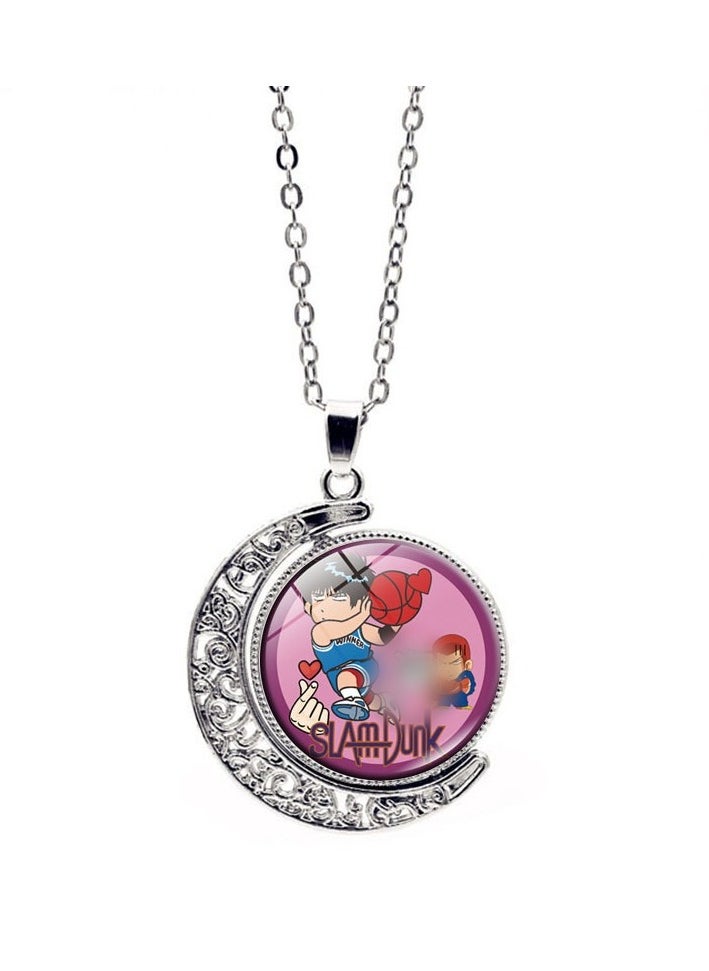 KUYING New Slam Dunk Double Sided Rotating Moon Pendant Necklace 