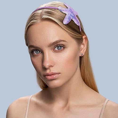 CustomyLife 2pcs Starfish Sequin Headband for Girls, Non-Slip Glitter Mermaid Hair Band, Sparkly Sea Star Hair Accessories for Birthday Cosplay Show Christmas Halloween-Purple & Pink - Image 5
