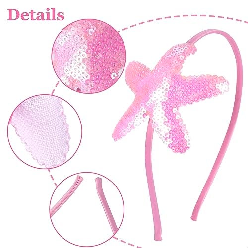 CustomyLife 2pcs Starfish Sequin Headband for Girls, Non-Slip Glitter Mermaid Hair Band, Sparkly Sea Star Hair Accessories for Birthday Cosplay Show Christmas Halloween-Purple & Pink - Image 4