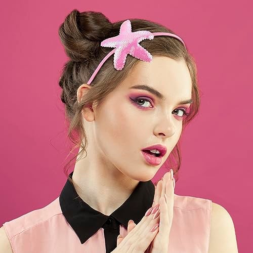 CustomyLife 2pcs Starfish Sequin Headband for Girls, Non-Slip Glitter Mermaid Hair Band, Sparkly Sea Star Hair Accessories for Birthday Cosplay Show Christmas Halloween-Purple & Pink - Image 2