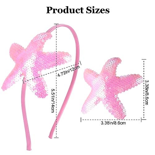 CustomyLife 2pcs Starfish Sequin Headband for Girls, Non-Slip Glitter Mermaid Hair Band, Sparkly Sea Star Hair Accessories for Birthday Cosplay Show Christmas Halloween-Purple & Pink - Image 3