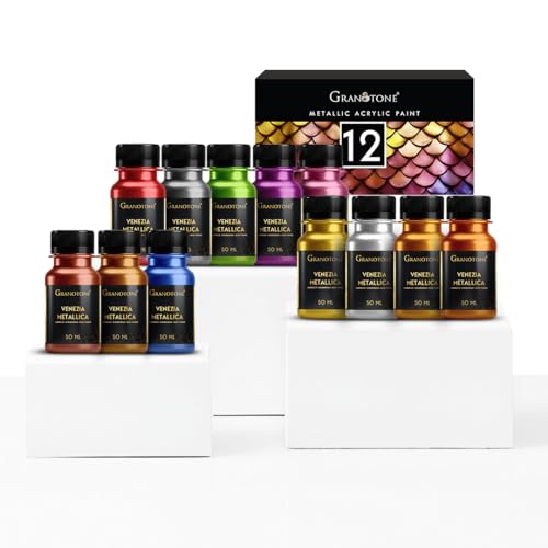GRANOTONE Acrylic Venezia Metallic Colour | 12 Metallic Shades | 50 ml | Extra Sheen | Non Fading | Indoor/Outdoor | Non Toxic | Multi-Surface | Pro Artist, Hobby Painters & Kid | Made In India - Image 1