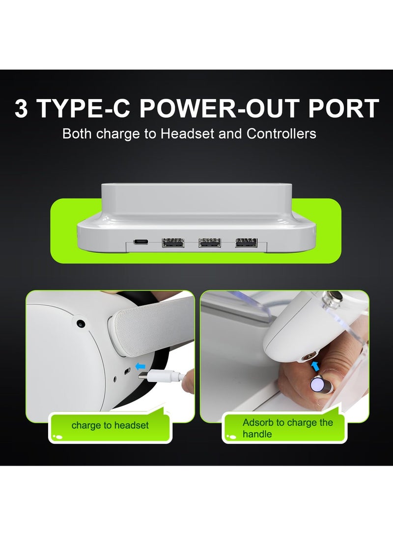 KASTWAVE - HiBloks Charging Station for Meta/Oculus Quest 2, Illuminated VR Stand for Quest 2, Magnetic Controller & Headest Display Charger with 2 Rechergeable Batteries, Battery Cover and USB-C Fast Charging - Image 1