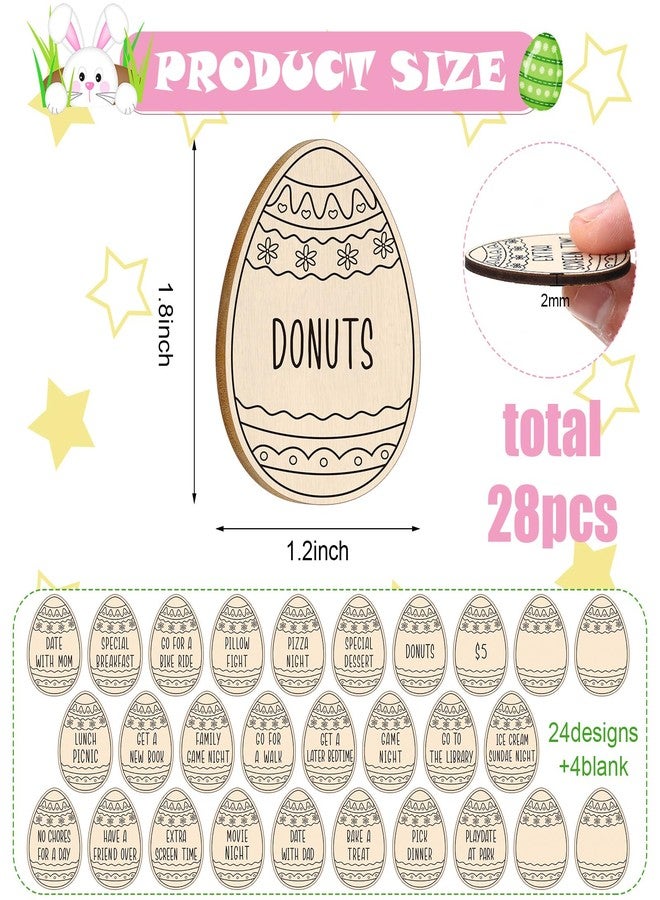 Burbell 28 Pcs Wooden Easter Eggs Tokens Wood Easter Tags Unfinished Coins for Children Basket Fillers for Kids DIY Crafts Decoration - Image 2