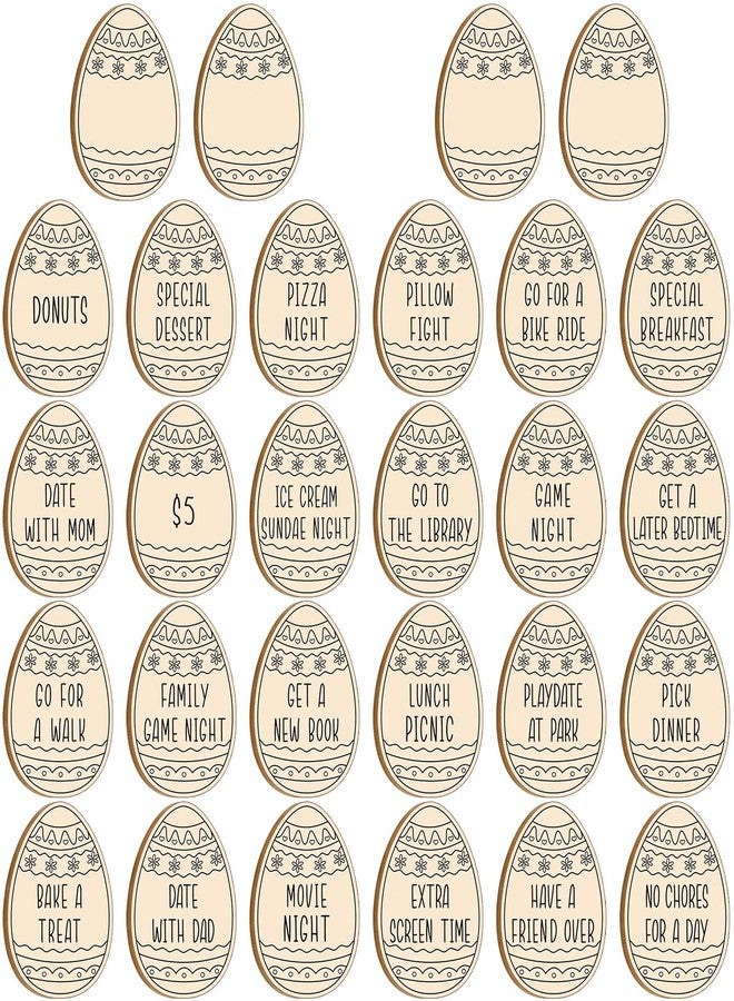Burbell 28 Pcs Wooden Easter Eggs Tokens Wood Easter Tags Unfinished Coins for Children Basket Fillers for Kids DIY Crafts Decoration - Image 1