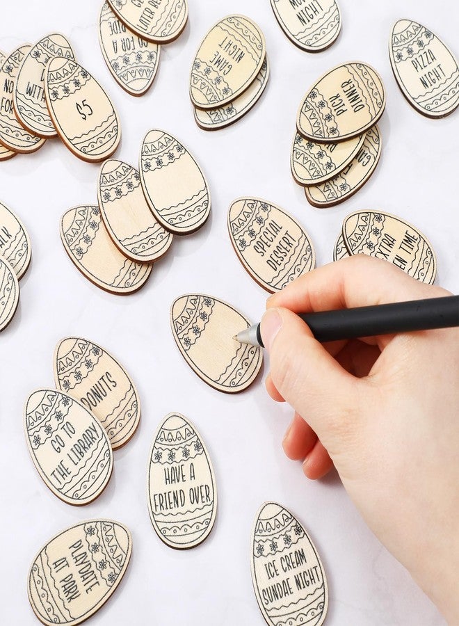 Burbell 28 Pcs Wooden Easter Eggs Tokens Wood Easter Tags Unfinished Coins for Children Basket Fillers for Kids DIY Crafts Decoration - Image 3
