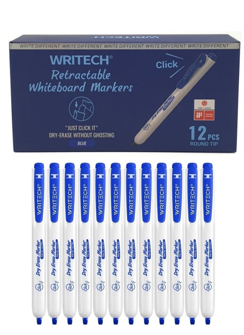 WRITECH 12-Piece Retractable Whiteboard Marker Blue Ink  - Image 1
