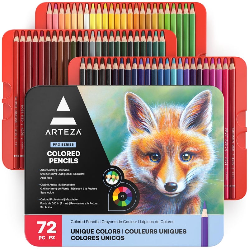 ARTEZA Colored Pencils Set of 72 Soft WaxBased Colored Pencils for Adults and Artists 4 mm BreakResistant Core PreSharpened Drawing Pencils in Metal Tin for Blending Shading Sketching - Image 2