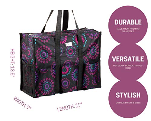 Pursetti Utility Tote with Pockets & Compartments-Perfect Nurse Tote Bag, Teacher Bag, Work Bags for Women & Craft Tote (Purple Circle_Large) - Image 2