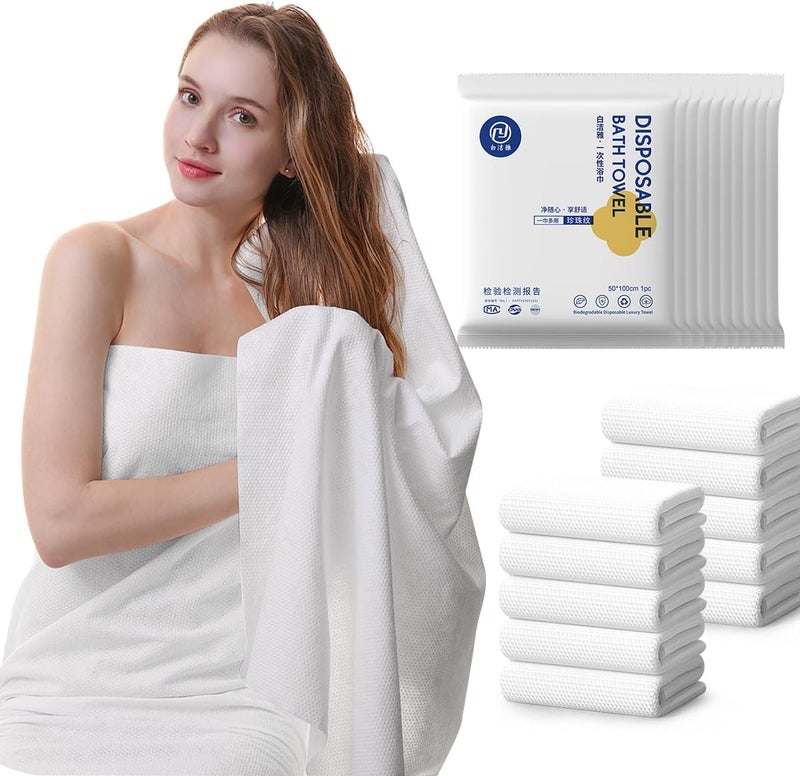 HOUSLET 10 Pack Disposable Bath Towels Durable Large Portable Thicken Camping Towels for Travel Hotel Business Trip Swimming Pet Towels Sauna Spa Hot Spring Water Play (L(50 * 100cm)) - Image 1