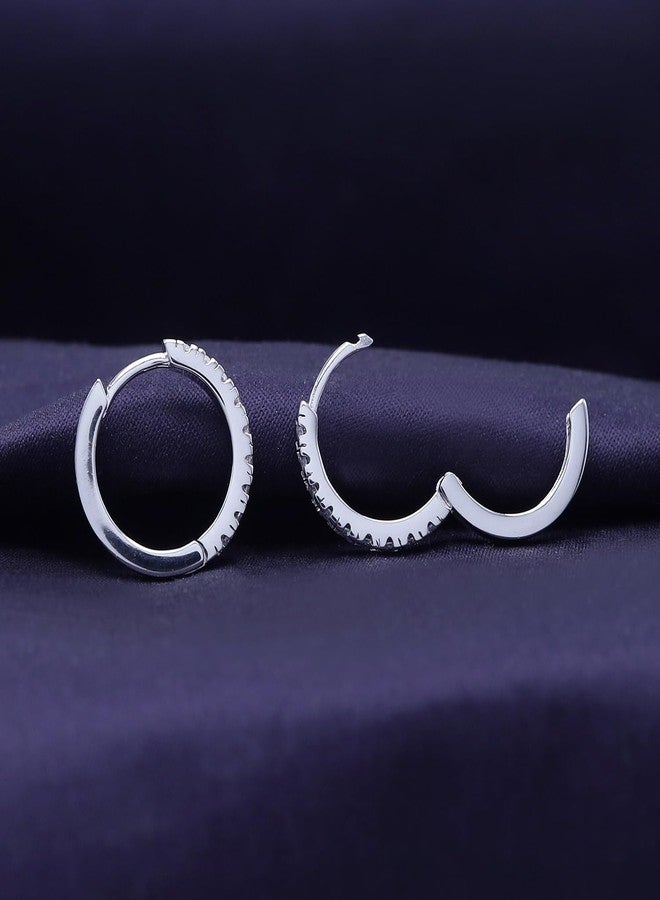 SAVEARTH DIAMONDS 18K White Gold Plated Hoop Earrings For Women | 2MM Moissanite Dainty Earrings for Women | Moissanite Huggie Earrings for Women (0.41 Cttw) - Image 5