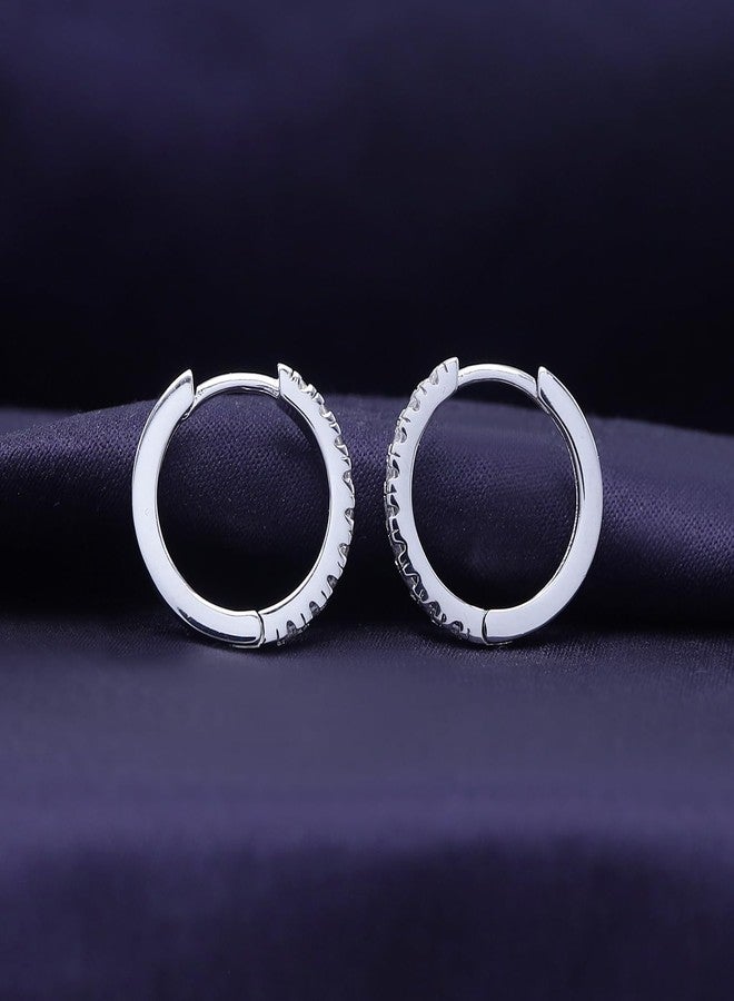 SAVEARTH DIAMONDS 18K White Gold Plated Hoop Earrings For Women | 2MM Moissanite Dainty Earrings for Women | Moissanite Huggie Earrings for Women (0.41 Cttw) - Image 3