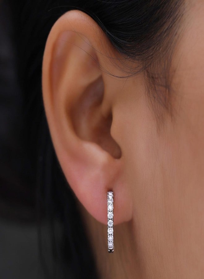 SAVEARTH DIAMONDS 18K White Gold Plated Hoop Earrings For Women | 2MM Moissanite Dainty Earrings for Women | Moissanite Huggie Earrings for Women (0.41 Cttw) - Image 4