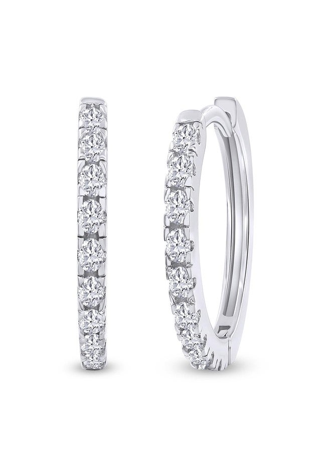 SAVEARTH DIAMONDS 18K White Gold Plated Hoop Earrings For Women | 2MM Moissanite Dainty Earrings for Women | Moissanite Huggie Earrings for Women (0.41 Cttw) - Image 1
