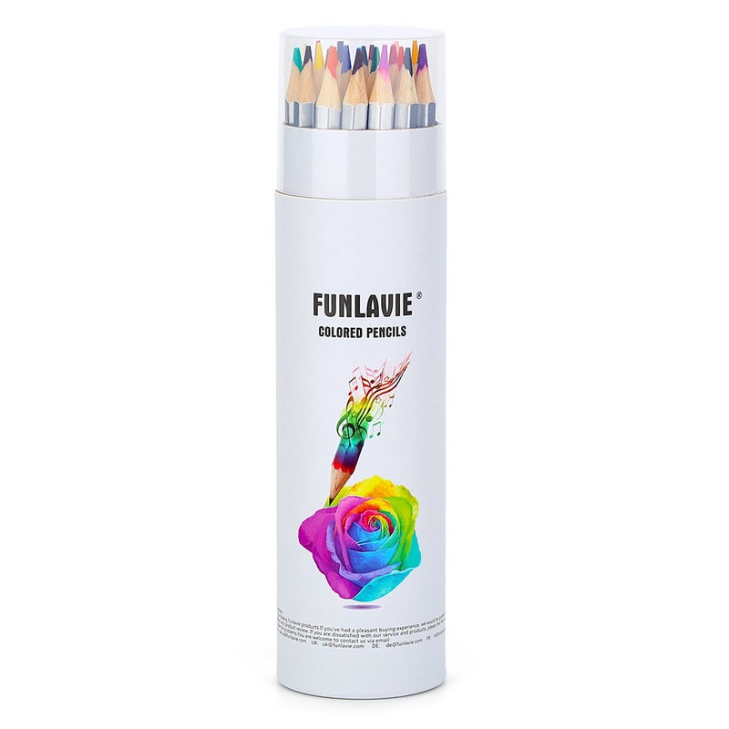 FUNLAVIE 24 Colored Pencils for Adult Coloring BooksSoft Core Coloring Pencil SetDrawing Pencils for sketching PaintingArt Pencil Art Supplies for Adults and TeensOilBased with Sharpener