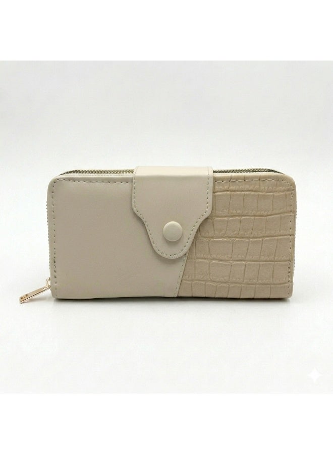 Kanaz "Croco Book" Women's Long Wallet – Elegant Zipper & Snap Button Purse, Dual Texture Smooth & Alligator Embossed Design, Card Holder & Money Organizer - Image 1