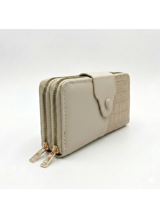 Kanaz "Croco Book" Women's Long Wallet – Elegant Zipper & Snap Button Purse, Dual Texture Smooth & Alligator Embossed Design, Card Holder & Money Organizer - Image 2