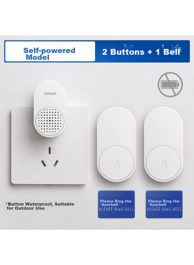 Advent Fl-2 Self-powered Wireless Doorbell, Battery-free, Waterproof, Home Call System, Two Buttons - Image 1