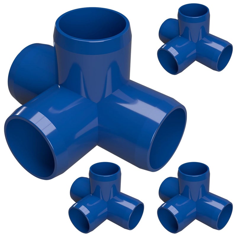 FORMUFIT 1” 4-Way Tee Furniture Grade PVC Fitting in Blue, Made in USA, UV-Resistant, Impact-Proof, 1.315” Actual Socket Diameter (Pack of 4) - F0014WT-BL-4 - Image 1