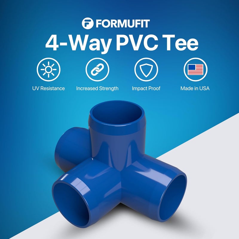 FORMUFIT 1” 4-Way Tee Furniture Grade PVC Fitting in Blue, Made in USA, UV-Resistant, Impact-Proof, 1.315” Actual Socket Diameter (Pack of 4) - F0014WT-BL-4 - Image 2