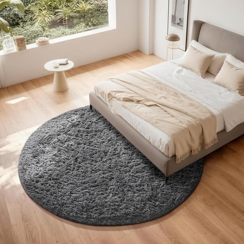 Ophanie Round Rug 7Ft Grey Circle Area Rugs, Large Fluffy Fuzzy Living Room Carpet 7 foot, Plush Shag Solid indoor Floor Gray Bedroom Christmas Circular Aesthetic Decor for Kids Teen Boys Baby,Nursery - Image 3