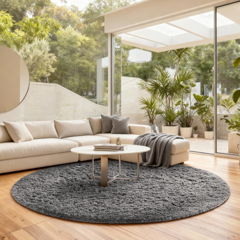 Ophanie Round Rug 7Ft Grey Circle Area Rugs, Large Fluffy Fuzzy Living Room Carpet 7 foot, Plush Shag Solid indoor Floor Gray Bedroom Christmas Circular Aesthetic Decor for Kids Teen Boys Baby,Nursery - Image 5