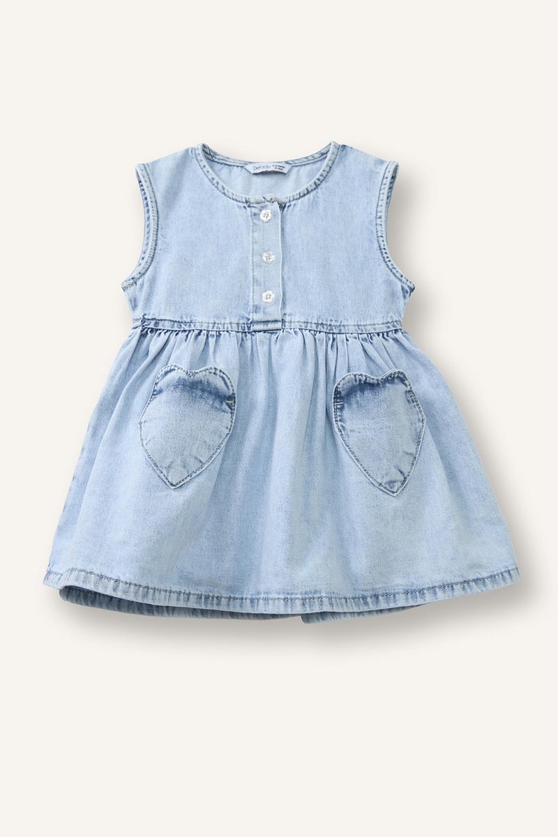 DeFacto Blue BabyGirl Baby Girl Sleeveless Denim Dress Casual - Image 3