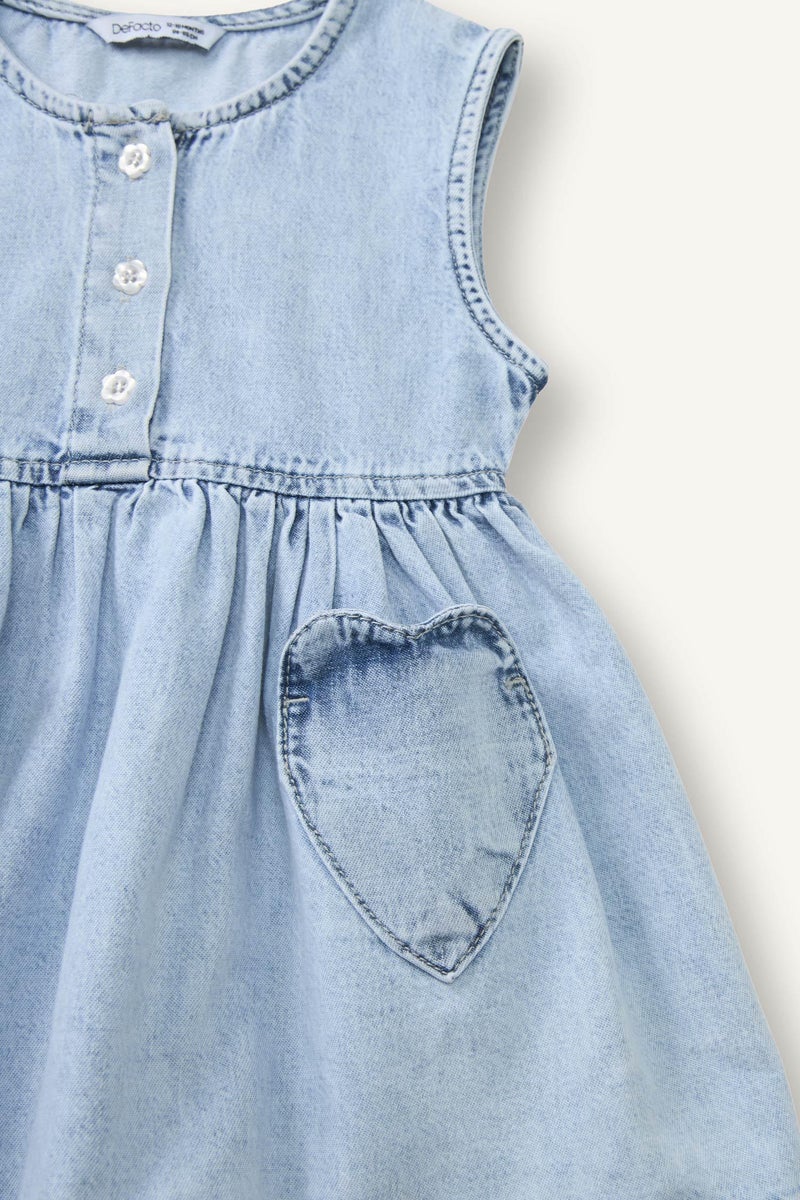DeFacto Blue BabyGirl Baby Girl Sleeveless Denim Dress Casual - Image 4
