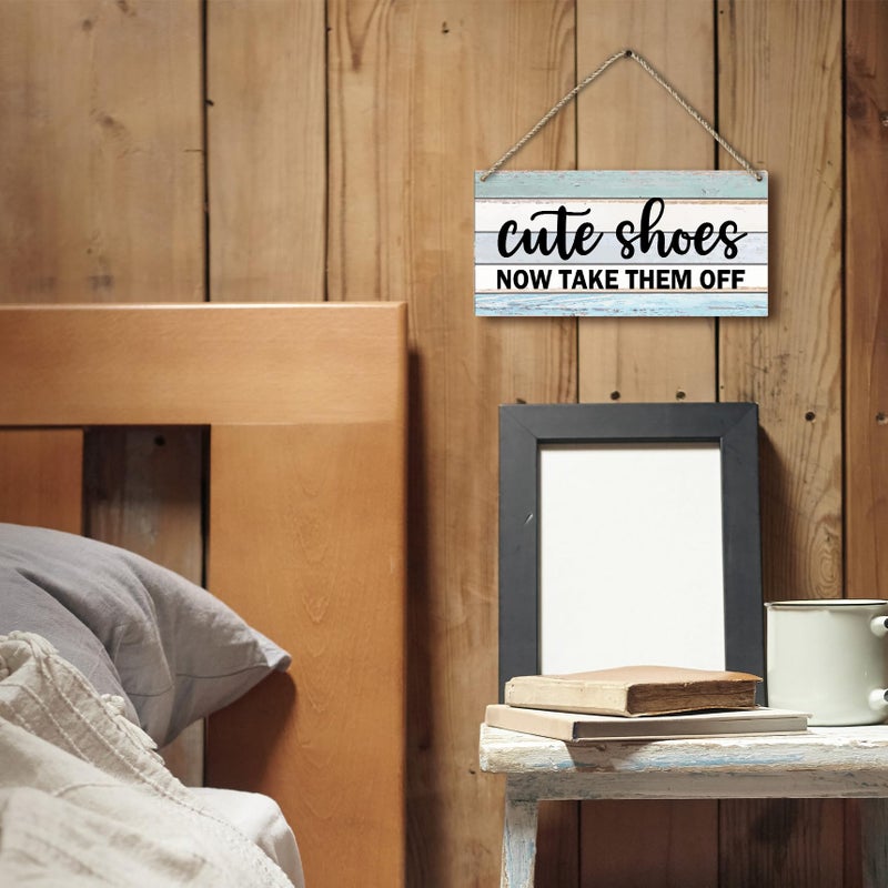 PHAMTE Cute Shoes Now Take Them Off Welcome Printed Wood Plaque Sign Wall Hanging Rustic Hanging Signs for Home Front Door Porch Decor  Please Take Your Shoes Off Sign 12 x 6 Inches Home D?cor Accents(Green) - Image 2