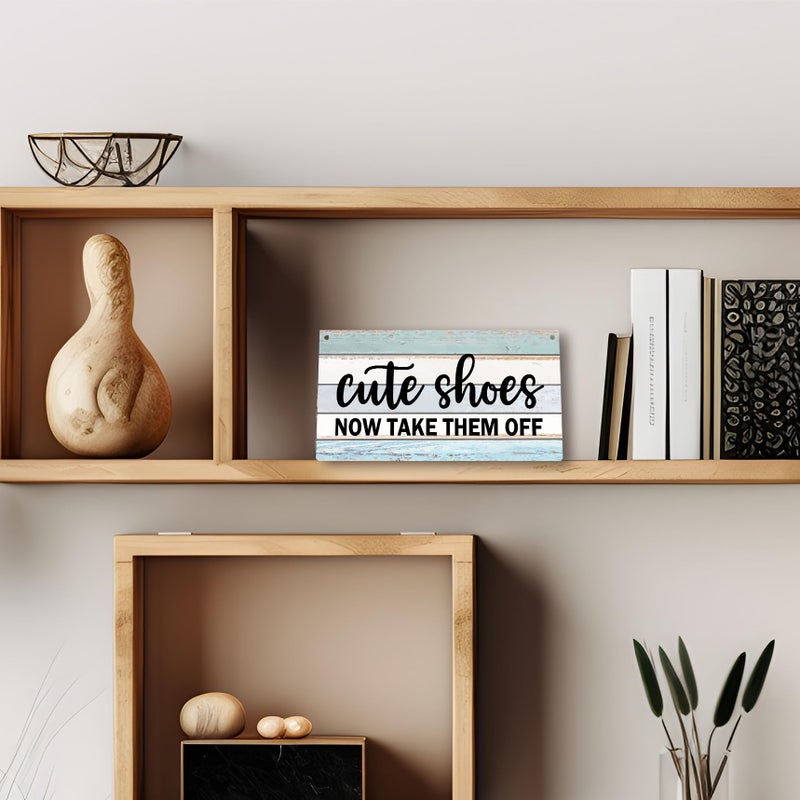 PHAMTE Cute Shoes Now Take Them Off Welcome Printed Wood Plaque Sign Wall Hanging Rustic Hanging Signs for Home Front Door Porch Decor  Please Take Your Shoes Off Sign 12 x 6 Inches Home D?cor Accents(Green) - Image 3