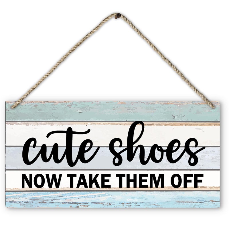 PHAMTE Cute Shoes Now Take Them Off Welcome Printed Wood Plaque Sign Wall Hanging Rustic Hanging Signs for Home Front Door Porch Decor  Please Take Your Shoes Off Sign 12 x 6 Inches Home D?cor Accents(Green) - Image 1