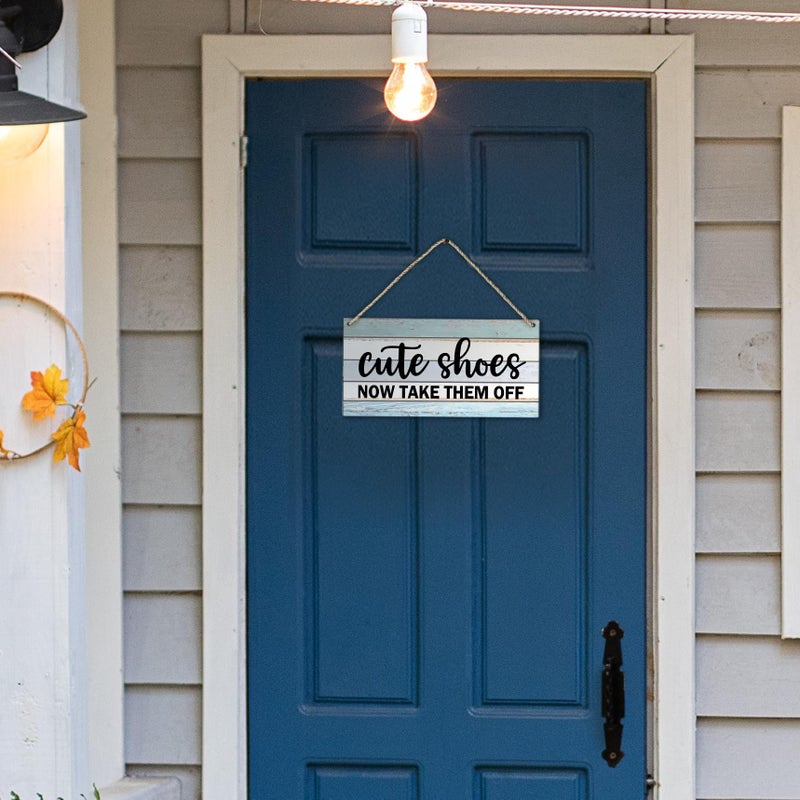 PHAMTE Cute Shoes Now Take Them Off Welcome Printed Wood Plaque Sign Wall Hanging Rustic Hanging Signs for Home Front Door Porch Decor  Please Take Your Shoes Off Sign 12 x 6 Inches Home D?cor Accents(Green) - Image 4
