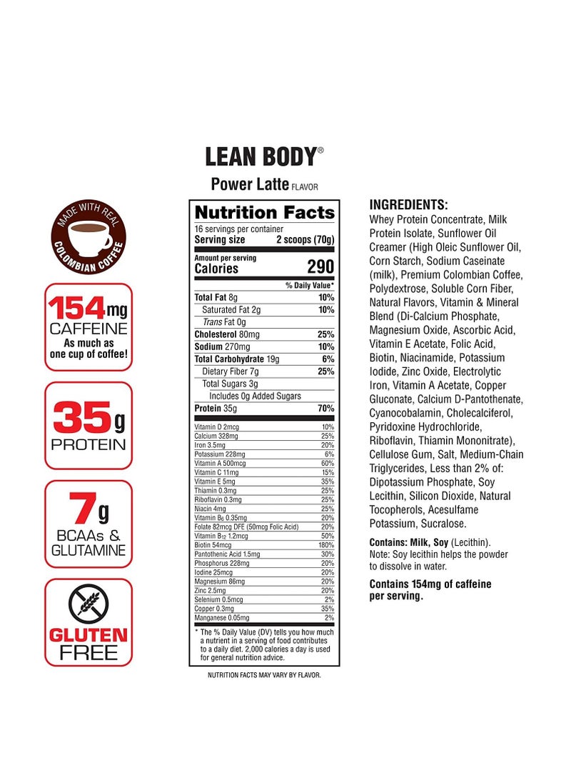 Lean Body Hi-Protein Meal Replacement Shake Power Latte 2.47 Pound