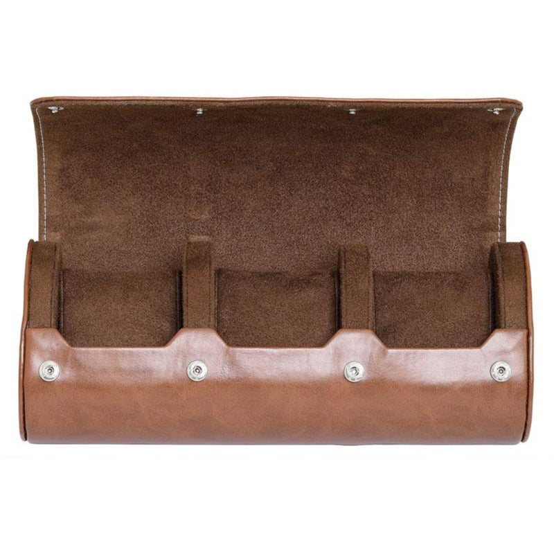 ROTHWELL Watch Roll Travel Case for 3 Watches Tough Portable Protection Fits All Wrist Watch Smart Watches Up to 50mm TanBrown