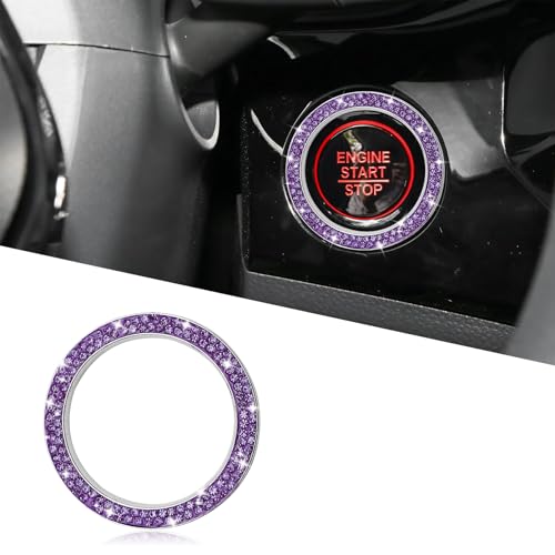 Tecledsn Car Bling Crystal Rhinestone Engine Start Decoration Ring Sparkling Push Start Button Sticker Key Ignition Knob Ring Decoration Bling Car Interior Accessories for Women Purple - Image 1
