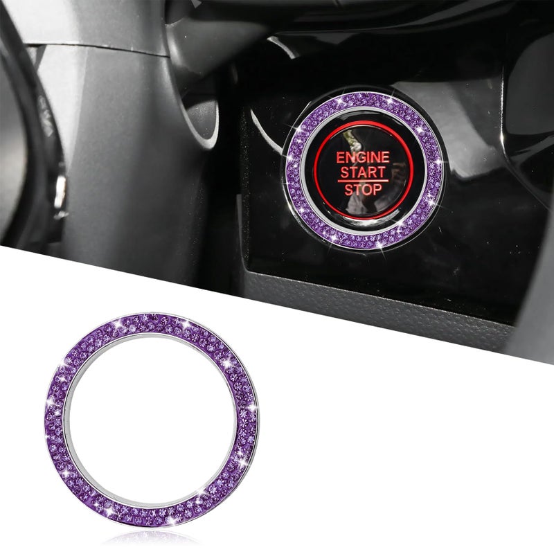Tecledsn Car Bling Crystal Rhinestone Engine Start Decoration Ring Sparkling Push Start Button Sticker Key Ignition Knob Ring Decoration Bling Car Interior Accessories for Women Purple - Image 3