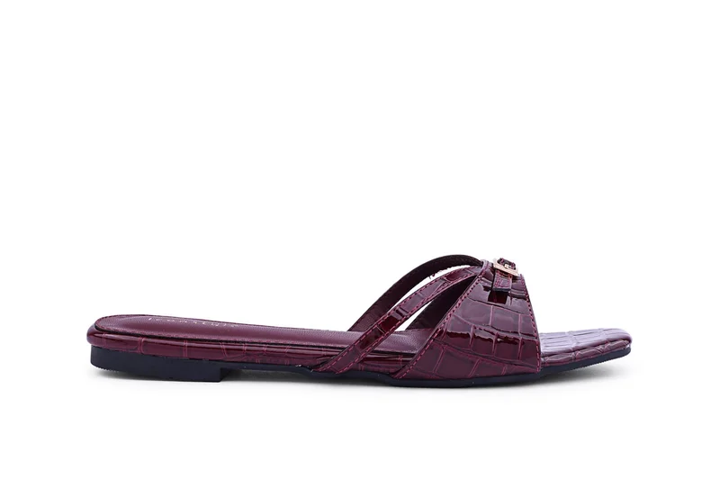 Croc-Embossed Flat Mules