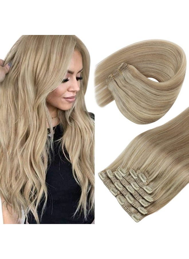 Sunny Hair Sunny Clip In Hair Extensions Blonde Clip In Human Hair Extensions Highlights Blonde Hair Extensions Real Human Hair Light Blonde Highlights Golden Blonde Clip In Remy Hair 7Pcs 120G 18Inch  - Image 1